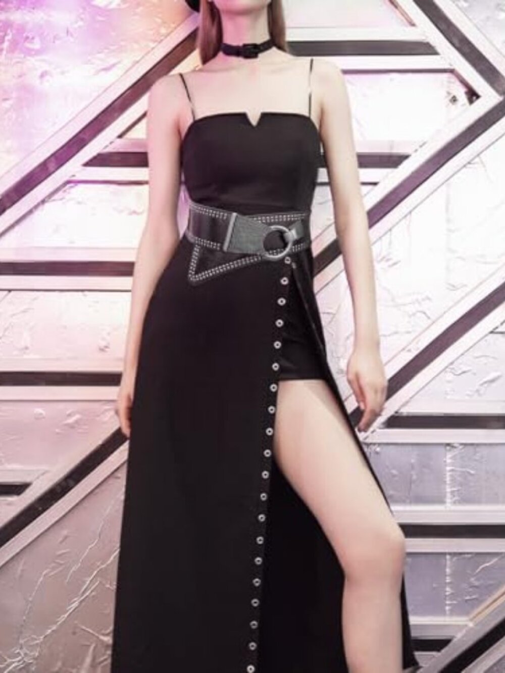 Womens Studded Belt Elastic Wide Punk Chunky Belt for 80s Dresses